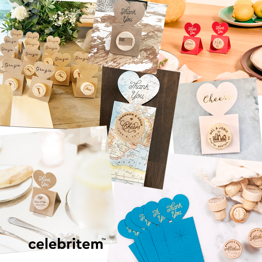 Custom Wine Cork Stopper with Circle Pop-up Card - Double Happiness