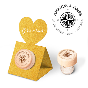 Custom Wine Cork Stopper with Heart Pop-up Card - Compass Rose