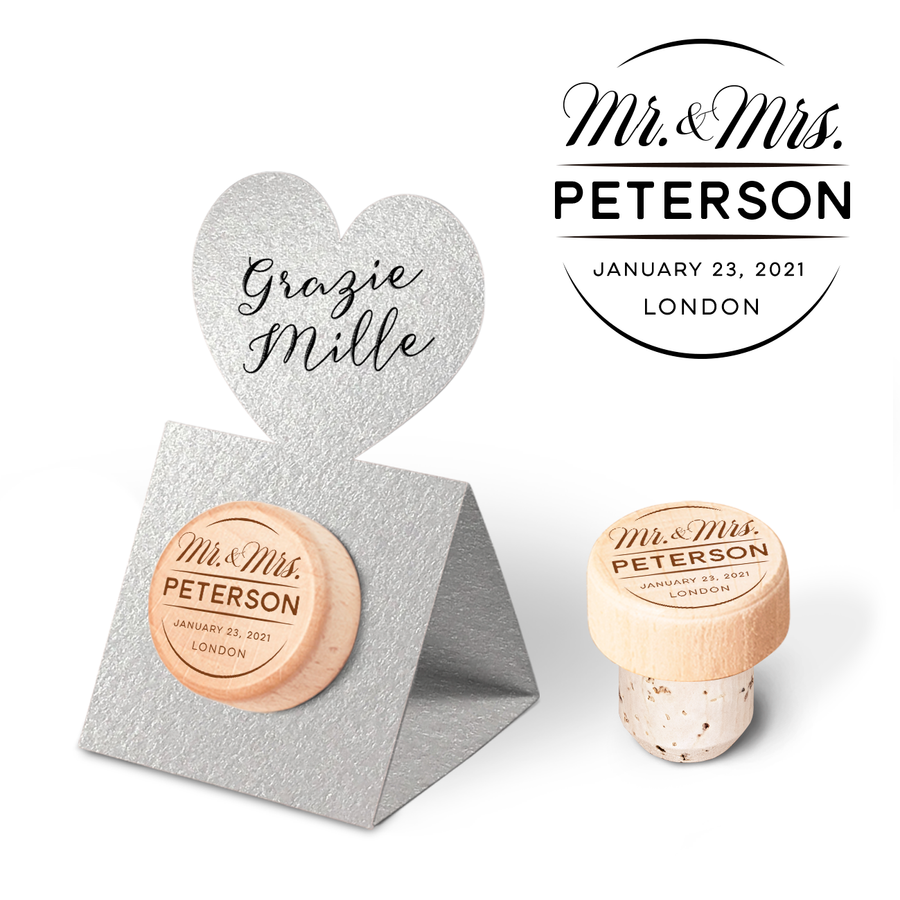 Custom Wine Cork Stopper with Heart Pop-up Card - Mr. & Mrs. Design