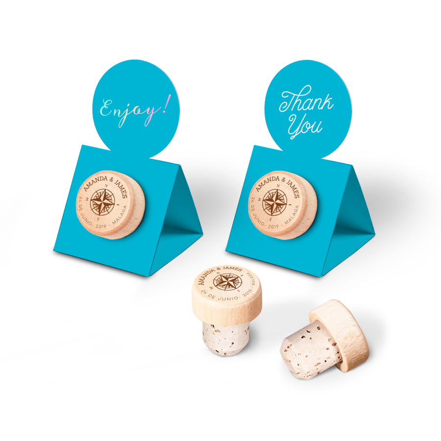 Custom Wine Cork Stopper with Circle Pop-up Card - Compass Rose