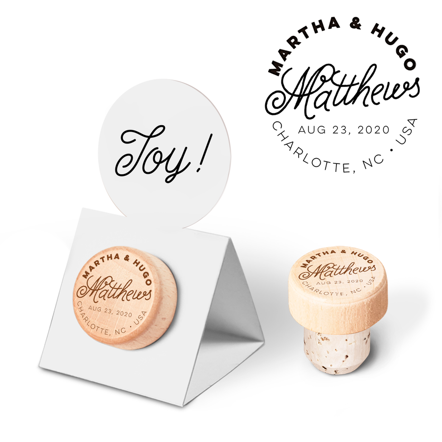 Custom Wine Cork Stopper with Circle Pop-up Card - Surname