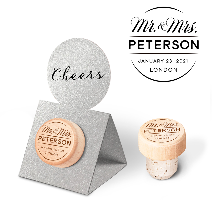 Custom Wine Cork Stopper with Circle Pop-up Card - Mr & Mrs